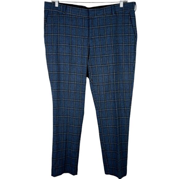 Asos Mens Wool Blend Pants Blue Plaid 38" x 30" Career New - Picture 1 of 11